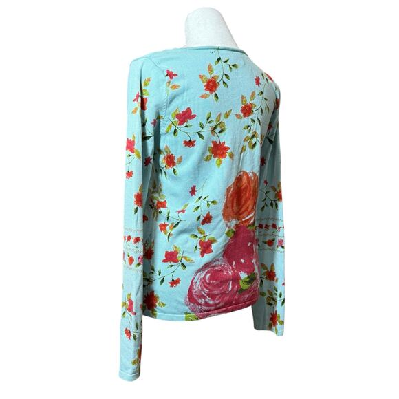 Christina Rotelli Top Women S Silk Stretch Roses 90s Y2K Vintage Phoebe Buffay - Picture 4 of 11